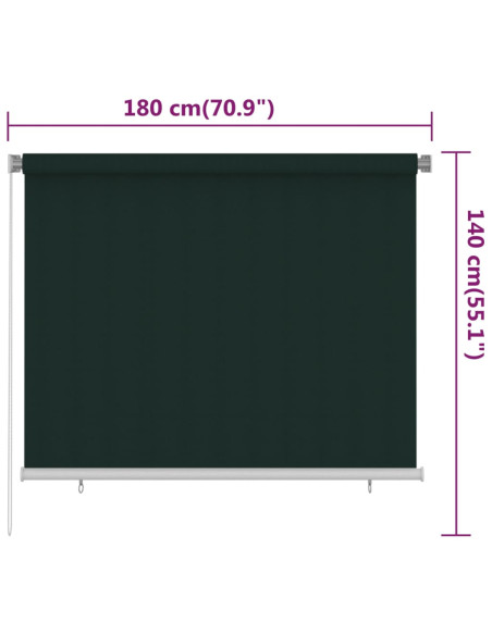 Tenda a Rullo per Esterni 180x140 cm Verde Scuro HDPE