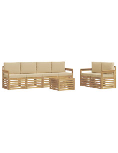 Set di divani da esterno 7 pcs Bianco e Beige Poliestere 2