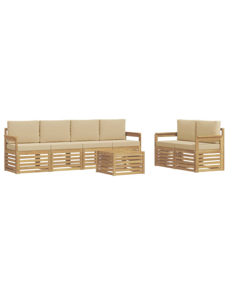 Set di divani da esterno 7 pcs Bianco e Beige Poliestere