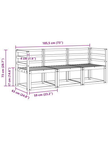 Set di divani da esterno 3 pcs Bianco 185,5 x 63 x 73 cm