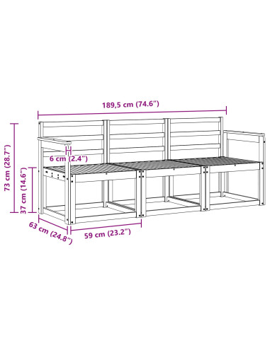 Set di divani da esterno 3 pcs Bianco 189,5 x 63 x 73 cm
