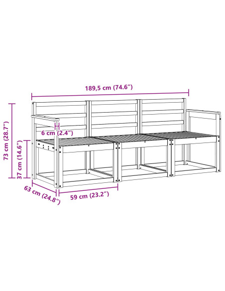 Set di divani da esterno 3 pcs Bianco 189,5 x 63 x 73 cm