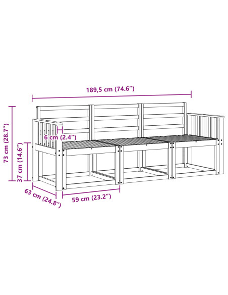 Set di divani da esterno 3 pcs Bianco 189,5 x 63 x 73 cm