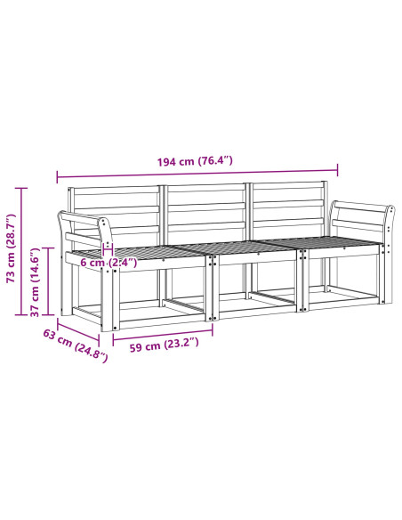 Set di divani da esterno 3 pcs Bianco 194 x 63 x 73 cm