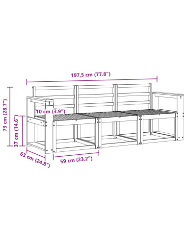 Set di divani da esterno 3 pcs Bianco 197,5 x 63 x 73 cm