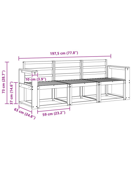 Set di divani da esterno 3 pcs Bianco 197,5 x 63 x 73 cm