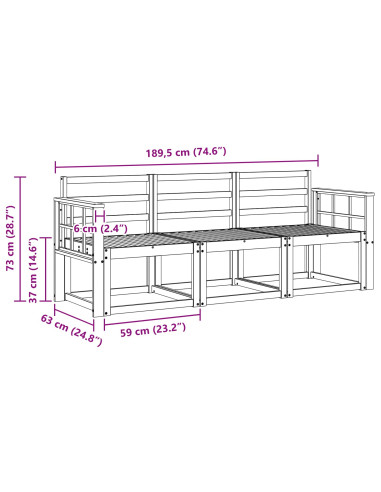 Set di divani da esterno 3 pcs Bianco 189,5 x 63 x 73 cm