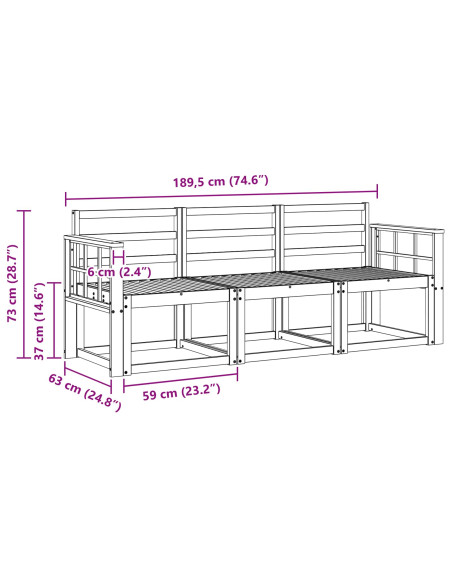 Set di divani da esterno 3 pcs Bianco 189,5 x 63 x 73 cm