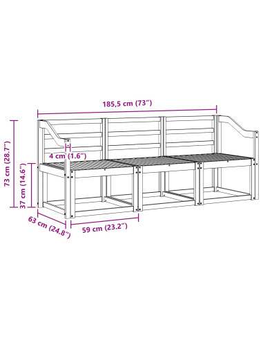 Set di divani da esterno 3 pcs Bianco 185,5 x 63 x 73 cm