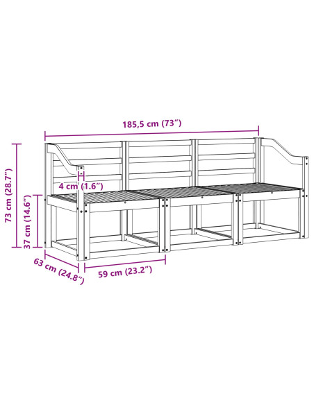 Set di divani da esterno 3 pcs Bianco 185,5 x 63 x 73 cm