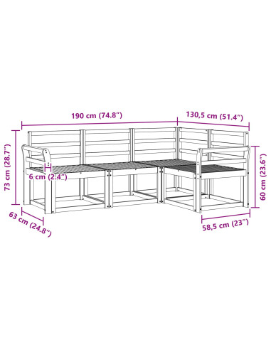 Set di divani da esterno 4 pcs Bianco 190 x 130,5 x 73 cm