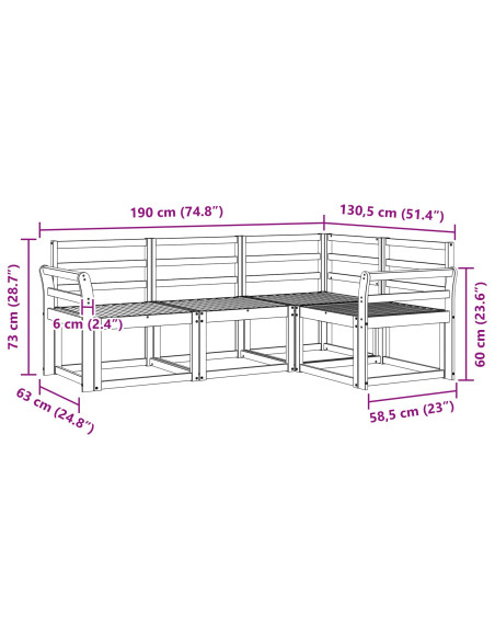 Set di divani da esterno 4 pcs Bianco 190 x 130,5 x 73 cm