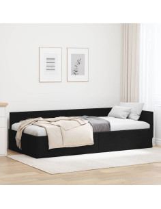 Cornice del letto ad angolo Nero 90 cm x 190 cm Tessuto