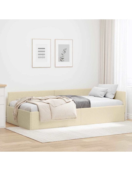 Cornice del letto ad angolo Crema 90 cm x 200 cm Tessuto