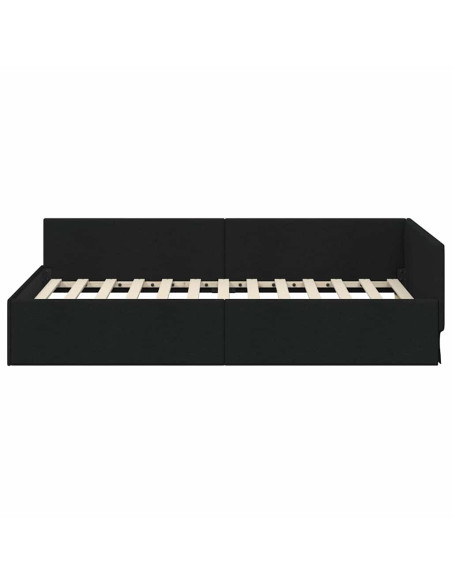 Cornice del letto ad angolo Nero 90 cm x 190 cm Tessuto