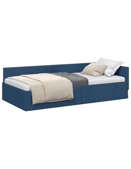 Cornice del letto ad angolo Blu 90 cm x 190 cm Tessuto