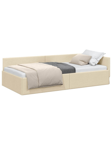Cornice del letto ad angolo Crema 90 cm x 200 cm Tessuto