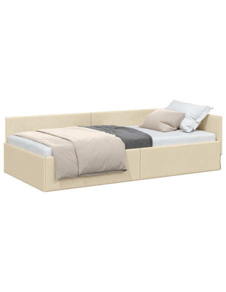Cornice del letto ad angolo Crema 90 cm x 200 cm Tessuto
