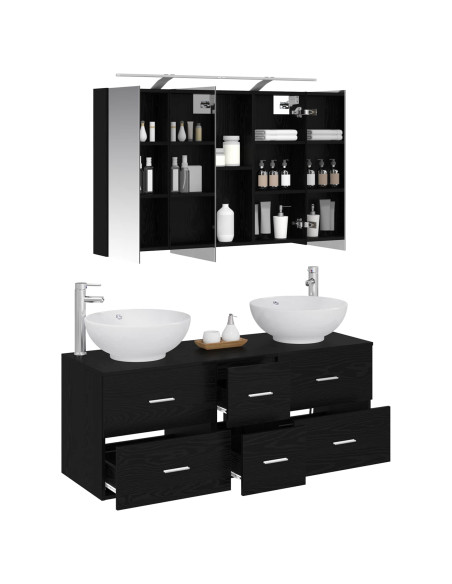 Set di mobili per il bagno 4 pcs Rovere Nero