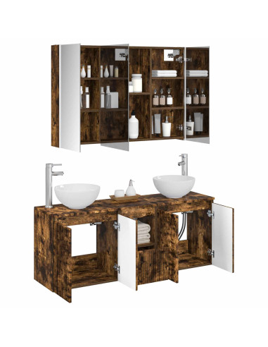 Set di Armadi da Bagno 4 pcs Rovere Fumo 103,5 x 15,5 x 70 cm