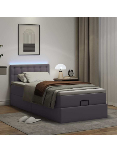 Struttura Letto Pouf con Materasso Grigio 80x200 cm Similpelle