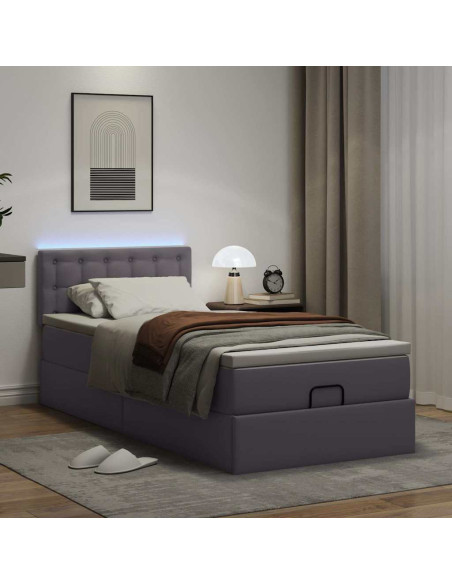 Struttura Letto Pouf con Materasso Grigio 80x200 cm Similpelle