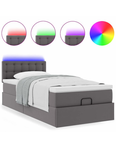 Struttura Letto Pouf con Materasso Grigio 80x200 cm Similpelle
