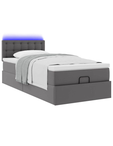 Struttura Letto Pouf con Materasso Grigio 80x200 cm Similpelle