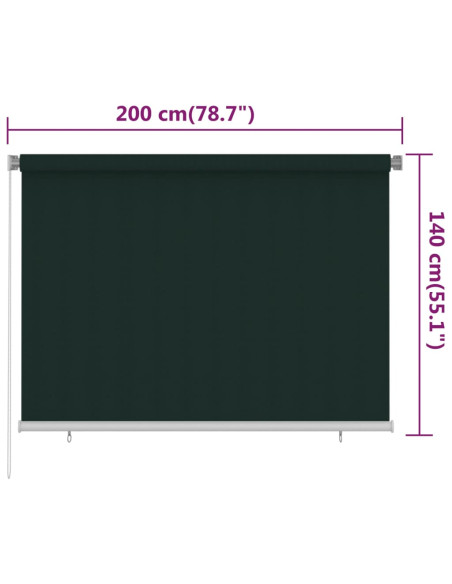 Tenda a Rullo per Esterni 200x140 cm Verde Scuro HDPE
