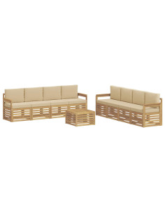 Set di divani da esterno 9 pcs Bianco e Beige 59 x 59 x 37 cm 2
