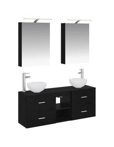Set di Armadi da Bagno 5 pcs Rovere Nero 50 x 14,5 x 70 cm