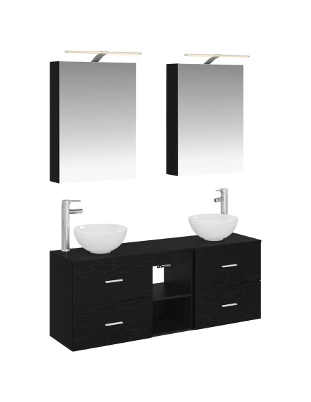 Set di Armadi da Bagno 5 pcs Rovere Nero 50 x 14,5 x 70 cm