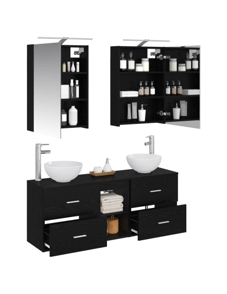 Set di Armadi da Bagno 5 pcs Rovere Nero 50 x 14,5 x 70 cm