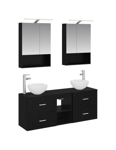 Set di Armadi da Bagno 5 pcs Rovere Nero 50 x 14,5 x 70 cm
