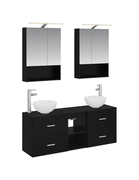 Set di Armadi da Bagno 5 pcs Rovere Nero 50 x 14,5 x 70 cm