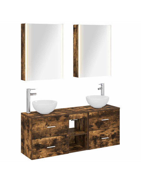 Set di Armadi da Bagno 5 pcs Rovere Fumo 53 x 15,5 x 70 cm