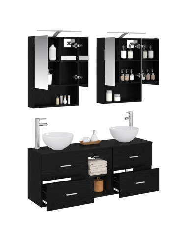 Set di Armadi da Bagno 5 pcs Rovere Nero 50 x 14,5 x 70 cm