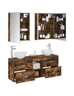 Set di Armadi da Bagno 5 pcs Rovere Fumo 53 x 15,5 x 70 cm 2