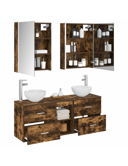 Set di Armadi da Bagno 5 pcs Rovere Fumo 53 x 15,5 x 70 cm