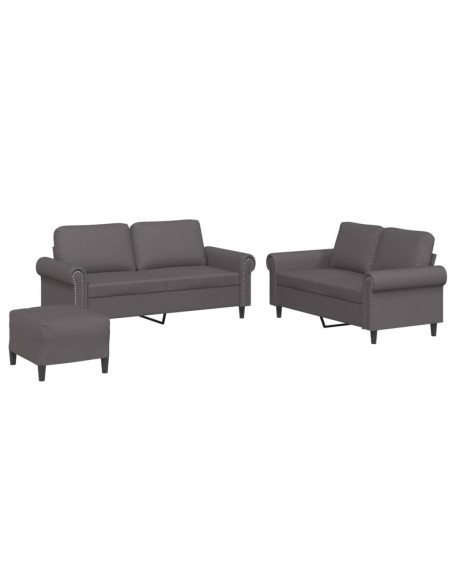 Set di Divani 3 pz con Cuscini Grigio in Similpelle