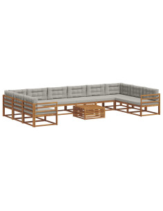 Set di divani da esterno 11 pcs Grigio Naturale e Chiaro 2