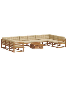 Set di divani da esterno con cuscino 11 pcs Naturale e Beige 2