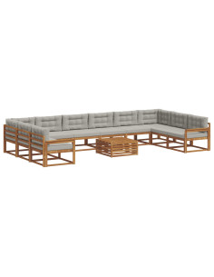 Set di divani da esterno 11 pcs Grigio Naturale e Chiaro 2