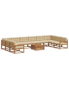 Set di divani da esterno con cuscino 11 pcs Naturale e Beige 2