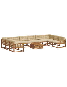 Set di divani da esterno con cuscino 11 pcs Naturale e Beige 2