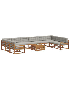 Set di divani da esterno 11 pcs Grigio Naturale e Chiaro 2