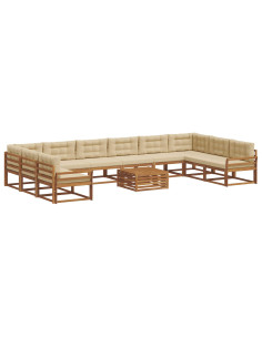 Set di divani da esterno con cuscino 11 pcs Naturale e Beige 2