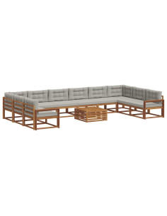Set di divani da esterno 11 pcs Grigio Naturale e Chiaro 2