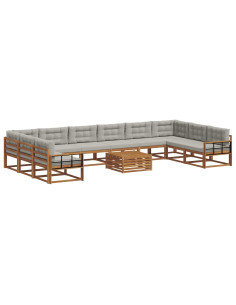Set di divani da esterno 11 pcs Grigio Naturale e Chiaro 2