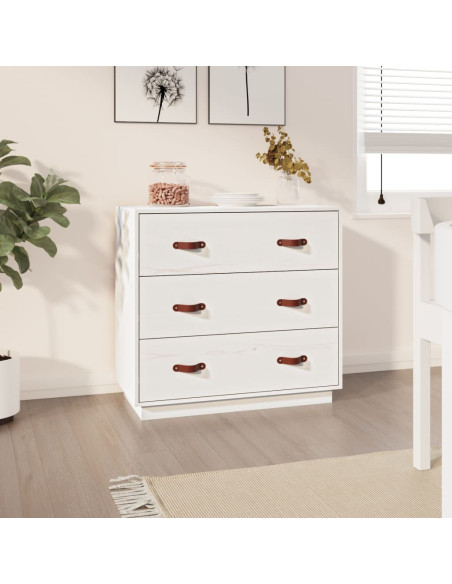 Credenza Bianca 80x40x75 cm in Legno Massello di Pino